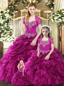 Ball Gowns 15 Quinceanera Dress Fuchsia Sweetheart Organza Sleeveless Floor Length Lace Up