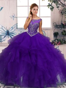 New Arrival Scoop Sleeveless Zipper 15th Birthday Dress Purple Organza