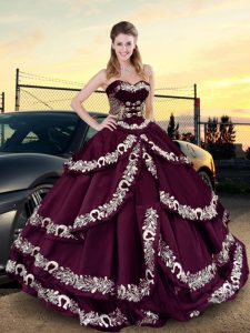 Great Purple Sweetheart Lace Up Embroidery and Ruffled Layers Sweet 16 Dresses Sleeveless