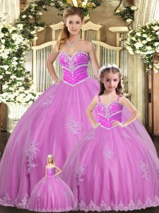 Lilac Sweetheart Neckline Beading and Appliques Quinceanera Dress Sleeveless Lace Up