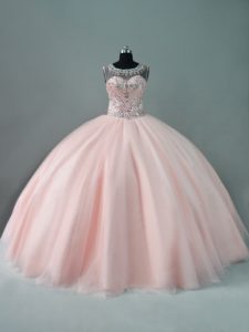 Fine Peach Sleeveless Tulle Zipper Sweet 16 Quinceanera Dress for Sweet 16 and Quinceanera