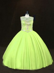 Lovely Yellow Green Sleeveless Tulle Lace Up Quinceanera Gowns for Sweet 16 and Quinceanera