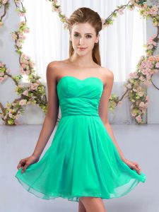 Turquoise Empire Chiffon Sweetheart Sleeveless Ruching Mini Length Lace Up Quinceanera Dama Dress