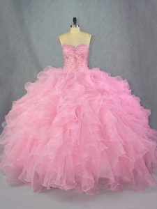 Customized Floor Length Ball Gowns Sleeveless Pink Quinceanera Dresses Lace Up