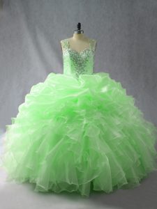 Chic Ball Gowns Straps Sleeveless Organza Floor Length Zipper Beading and Ruffles and Pick Ups Quince Ball Gowns