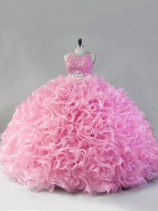 Floor Length Two Pieces Sleeveless Pink Sweet 16 Dress Zipper