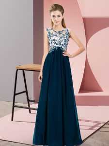 Classical Chiffon Scoop Sleeveless Zipper Beading and Appliques Quinceanera Court Dresses in Navy Blue