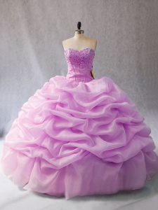Pretty Lilac Ball Gowns Pick Ups Sweet 16 Quinceanera Dress Lace Up Organza Sleeveless Floor Length