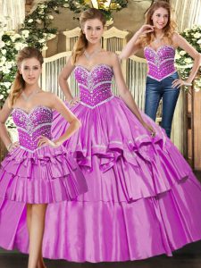 Affordable Lilac Sleeveless Satin Lace Up Sweet 16 Dress for Sweet 16 and Quinceanera