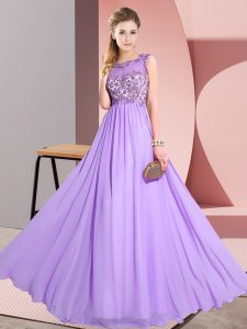 Low Price Lavender Sleeveless Beading and Appliques Floor Length Court Dresses for Sweet 16