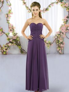 Fantastic Purple Sleeveless Floor Length Ruching Lace Up Quinceanera Court Dresses