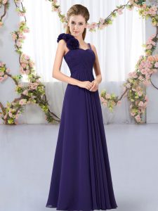 Fancy Sleeveless Chiffon Floor Length Lace Up Quinceanera Court Dresses in Purple with Hand Made Flower