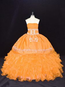 Cheap Floor Length Gold Quinceanera Dress Strapless Sleeveless Lace Up