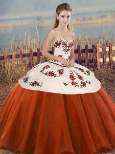 Dazzling Rust Red Sleeveless Embroidery and Bowknot Floor Length 15 Quinceanera Dress