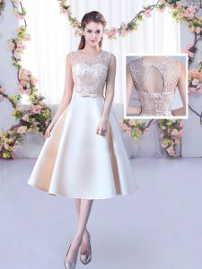Low Price Champagne Scoop Lace Up Lace and Belt Dama Dress Sleeveless