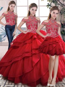Best Selling Red Sleeveless Organza Lace Up Sweet 16 Dress for Sweet 16 and Quinceanera