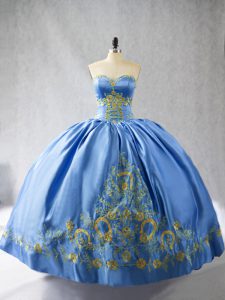 Luxurious Sweetheart Sleeveless Side Zipper Quinceanera Gowns Blue Satin