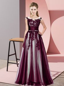 Dark Purple Tulle Zipper Quinceanera Court Dresses Sleeveless Floor Length Beading and Lace