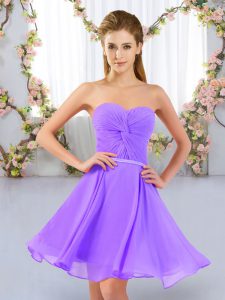 Modest Sweetheart Sleeveless Lace Up Dama Dress for Quinceanera Lavender Chiffon
