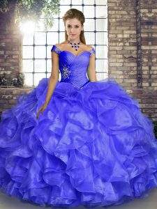 Lavender Sleeveless Organza Lace Up Quinceanera Dress for Military Ball and Sweet 16 and Quinceanera