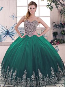 Green Lace Up Sweetheart Beading and Embroidery 15 Quinceanera Dress Tulle Sleeveless