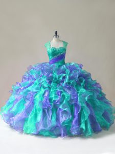 Multi-color Ball Gowns Beading and Ruffles 15 Quinceanera Dress Zipper Organza Sleeveless Floor Length