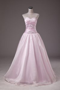 Baby Pink Sleeveless Beading Floor Length Sweet 16 Dress