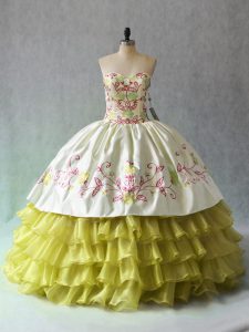 Smart Yellow Green Ball Gowns Organza Sweetheart Sleeveless Beading and Ruffled Layers Floor Length Lace Up Quinceanera Dresses