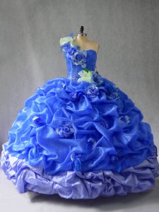 Inexpensive Blue Lace Up Sweet 16 Quinceanera Dress Pick Ups and Hand Made Flower Sleeveless Floor Length