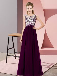 Latest Beading and Appliques Dama Dress for Quinceanera Dark Purple Zipper Sleeveless Floor Length