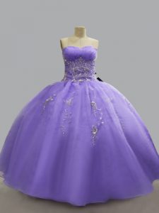 Sweet Lavender Ball Gowns Beading 15th Birthday Dress Lace Up Organza Sleeveless Floor Length