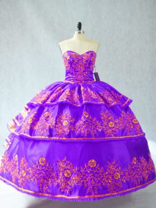 Purple Sweetheart Lace Up Embroidery and Ruffled Layers Quinceanera Dress Sleeveless