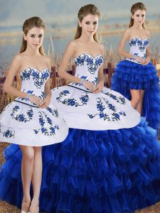 Embroidery and Ruffled Layers and Bowknot Vestidos de Quinceanera Royal Blue Lace Up Sleeveless Floor Length