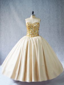 Super Champagne Sleeveless Floor Length Beading Lace Up Quinceanera Dress
