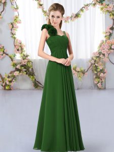 Sleeveless Floor Length Hand Made Flower Lace Up Quinceanera Dama Dress with Dark Green