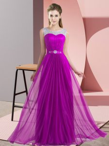 Noble Floor Length Lace Up Quinceanera Court of Honor Dress Purple for Wedding Party with Beading
