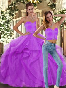 Designer Lilac Sleeveless Floor Length Ruffles Lace Up Sweet 16 Dresses