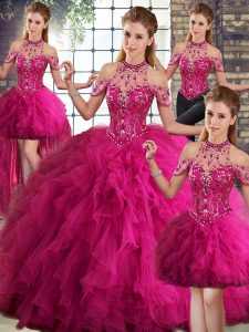 Wonderful Sleeveless Lace Up Floor Length Beading and Ruffles 15th Birthday Dress