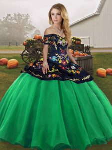 Free and Easy Sleeveless Floor Length Embroidery Lace Up Quinceanera Gown with Turquoise