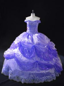 High Class Organza Off The Shoulder Sleeveless Lace Up Beading and Pick Ups Sweet 16 Quinceanera Dress in Lavender