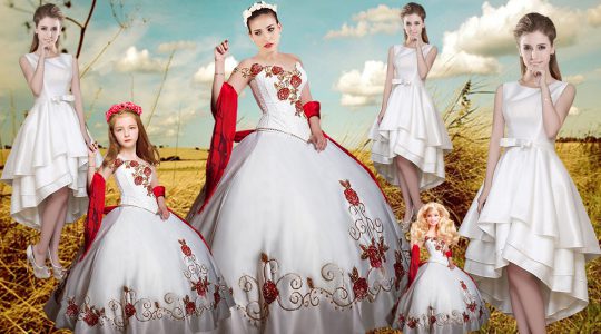 Floor Length White Sweet 16 Dresses Satin Sleeveless Beading and Embroidery