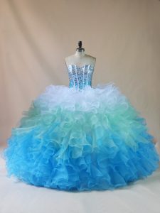Delicate Multi-color Lace Up Vestidos de Quinceanera Beading and Ruffles Sleeveless Floor Length