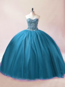 Free and Easy Floor Length Ball Gowns Sleeveless Teal Vestidos de Quinceanera Lace Up