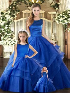 Glorious Royal Blue Sleeveless Tulle Lace Up 15 Quinceanera Dress for Military Ball and Sweet 16 and Quinceanera