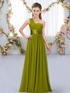 High Quality Olive Green Empire Belt Dama Dress for Quinceanera Lace Up Chiffon Sleeveless Floor Length