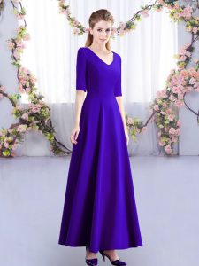 Ruching Court Dresses for Sweet 16 Purple Zipper Half Sleeves Ankle Length