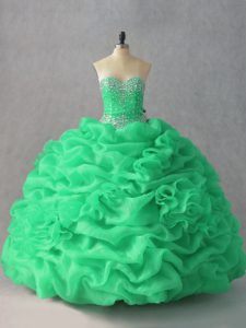 Unique Sweetheart Sleeveless Lace Up Quinceanera Dresses Green Organza