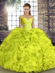 Great Yellow Green Sleeveless Floor Length Beading and Ruffles Lace Up Quinceanera Dress
