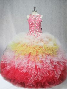 Fantastic Floor Length Zipper Quinceanera Gown Multi-color for Sweet 16 and Quinceanera with Beading and Ruffles