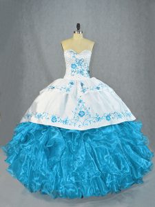 Popular Baby Blue Lace Up Sweetheart Beading and Ruffles 15th Birthday Dress Organza Sleeveless